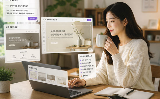 집에서 여유롭게 AI로 홈페이지를 만드는 모습