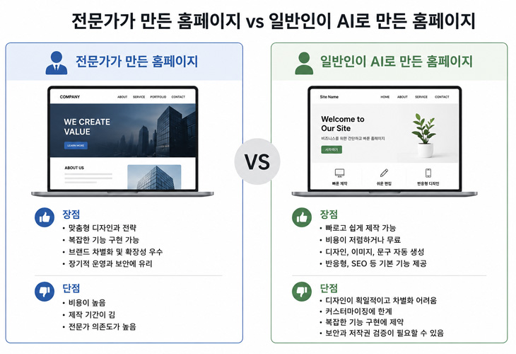 전문가가 만든 홈페이지 vs 일반인이 AIㄹ 만든 홈페이지